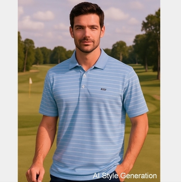 Vineyard Vines Performance Golf Polo Shirt Stretch Blue Stripe Men’s L - Picture 1 of 9